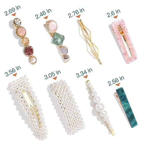 28 PCS Hingwah Pearls and Acrylic Resin Hair Clips, Handmade Hair Barrettes, Marble Alligator bobby pins, Glitter Crystal Geometric Hairpin, Elegant Gold Hair Accessories, Gifts for Women Girls thumbnail 7