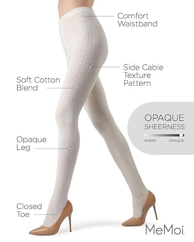 MeMoi Portland Cable Knit Sweater Tights, Warm Opaque Winter Tights thumbnail 3