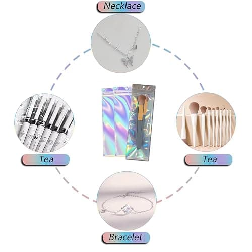 100 Pcs 2.7x9 Inch Holographic Pen Bags - Resealable Smell-Proof Packaging Bags for Party Favors, Food Storage, Cosmetics, Jewelry, Craft Supplies & Lip gloss thumbnail 4