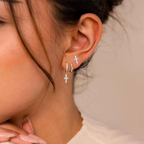 SELFROSE Stack Earrings For Women,Dainty 14K Gold Plated Pearl Hoop Huggie Earring Set Cute Chain Cartilage Earring Stack Trendy Hypoallergenic Long Drop Stud Earrings Jewelry thumbnail 3