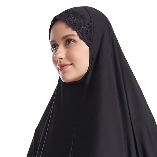Muslim Women's Instant Big Hijab Jersey Turbans Khimar Abaya Soft Prayer Scarf, 1pc Lace thumbnail 7