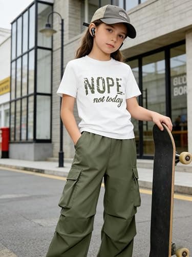 Voxikidio Girls Clothes Little Girl Outfits Letter Print Short Sleeve Tops & Cargo Pants 2PCS Girls Clothing 7-16 Years thumbnail 4