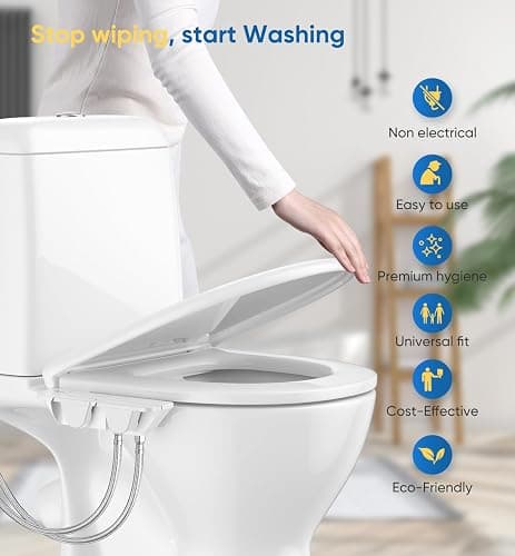 Ultra-Slim 3-in1 Bidet, Warm Water, Self-Cleaning, Posterior&Feminine Wash-(Retractable Dual Nozzles), Non-Electric Bidet Attachment for Toilet Seat, Adjustable Water Pressure, Stainless Steel Inlet thumbnail 6