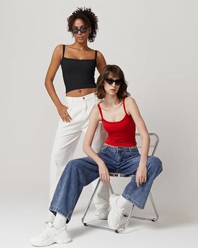 QINSEN Womens Square Neck Lace Trim Tank Top Double Lined Slim Fitted Y2k Going Out Camisole Shirts thumbnail 5