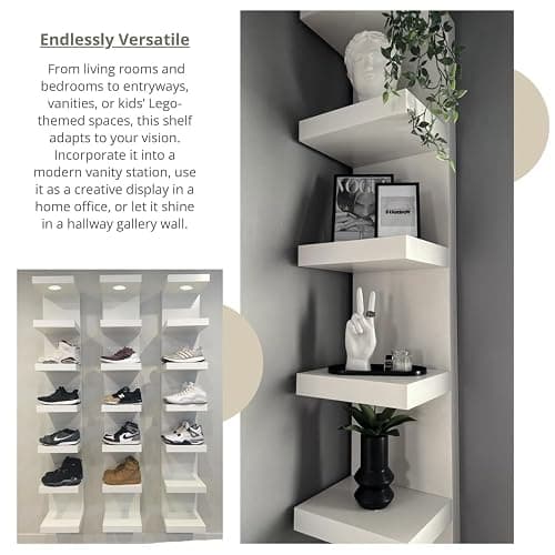 UrbanNook 7-Tier Floating Wall Shelf with LED Lights – White Modern Display Shelving Unit with Remote Control – Wall Mounted Bookshelf for Living Room, Bedroom, or Office Decor thumbnail 6