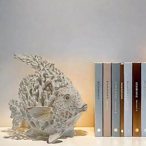 VVGIFTS Beach Coastal Decor Coral Reef Angelfish Home Office Desk Decor Sculpture Statue for Tabletop Shelf Bathroom Decoration Ornament Gift (White) thumbnail 5