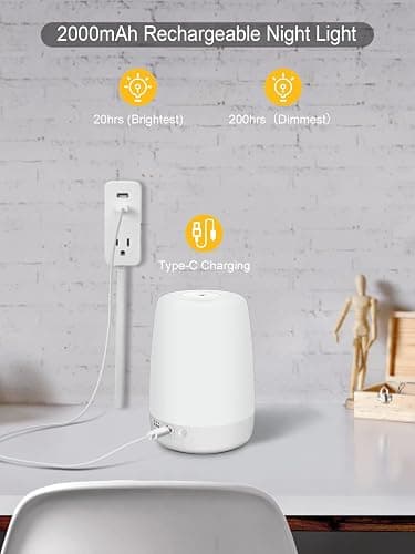 YYDSKIT Night Light for Kids & Nursery - Rechargeable Touch Lamp, Portable Nursing Lamp with Soft & Warm Light for Newborn, 3 Timers, Up to 200H thumbnail 4