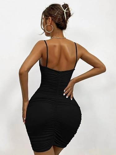 AIEOE Bodycon Bretelles Robe Sexy Femme avec Col en V et Dos Nu Élégant Court Taille XS-L thumbnail 3
