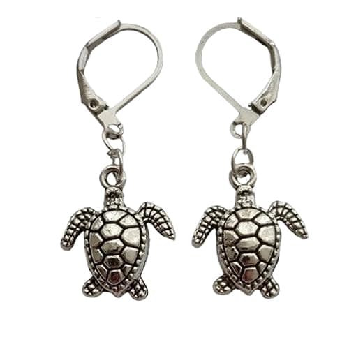 Mini Sea Turtle Lever Back Earring, Dainty Charm Turtle Drop Dangle Jewelry Minimalist - Image 1