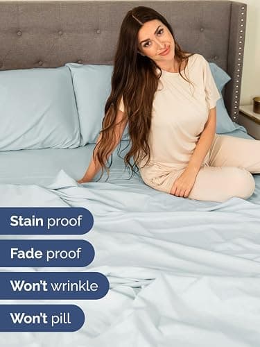 Extra Deep King Sheet Set - 6 Piece Breathable & Cooling Sheets - Hotel Luxury Bed Sheets Set - Easy & Secure Fit - Soft, Wrinkle Free & Comfy Sheets Set - Ice Blue Sheet Set with Extra Deep Pockets thumbnail 4