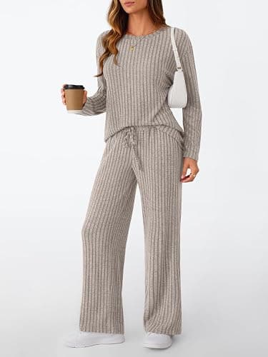 LILLUSORY Womens Lounge Sets 2 Piece Matching Pajamas Fall Fashion 2025 Ribbed Knit Outfits Long Sleeve Casual Sweatsuits thumbnail 3