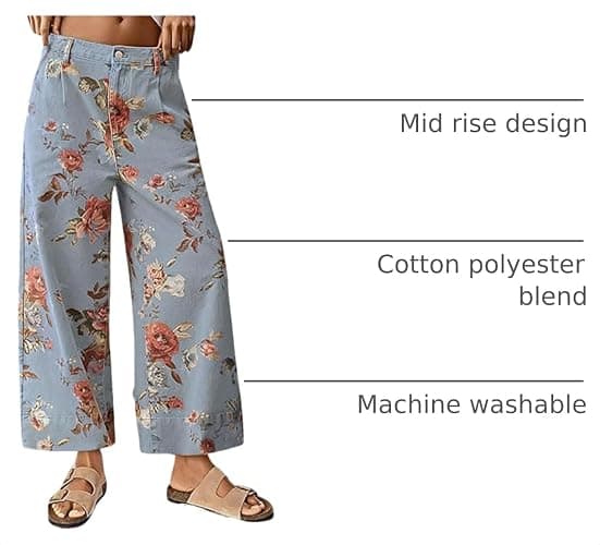 loveimgs Women Mid Rise Cropped Wide Leg Jeans Baggy Floral Ankle Pants Denim Capris Flare Print Boho Palazzo Jeans Boyfriend thumbnail 4