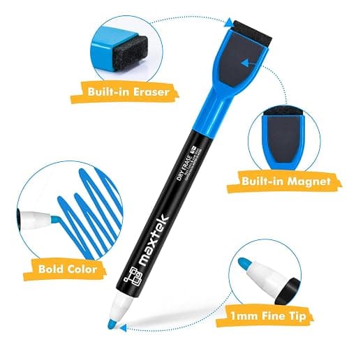 maxtek Dry Erase Markers - 6 Count Colorful Magnetic Dry Erase Markers Fine Tip with Eraser, Low Odor Whiteboard Markers for Calendar Boards thumbnail 2