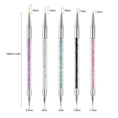 AIBEE Nail Art Brushes, 5pcs Double-Ended Acrylic Nail Brush Set with 5/7/10/12/15mm Nail Liner Brushes and Dotting Pens for French Nails thumbnail 5