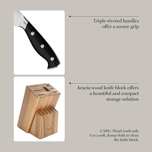 Martha Stewart Greeley 14 pc Triple- Riveted Cutlery Knife Acacia Wood Block Set w/Comfort Grip Handles- Black thumbnail 6