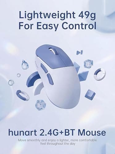 hunart H6 49g Wireless Mouse, Bluetooth & 2.4GHz, Rechargeable, Blue | Silent Clicks, USB-C Charging, Two Ways to Connect, Lightweight Right-Hand Ergonomic Comfort, For Laptop, MacBook, Office thumbnail 2