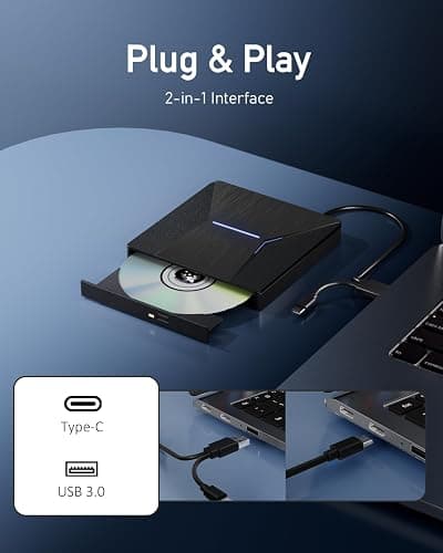 USB3.0&Type-C Blu Ray Burner for Laptop, External Blueray/DVD Drive for PC | Widely Compatible External Blu-ray Drives Adapt to Diverse Usage, Plug and Play-No Need to Manually Install Driver thumbnail 4