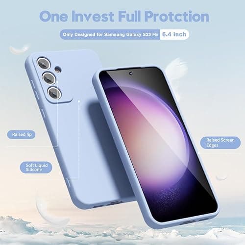 oakxco for Samsung Galaxy S23 FE Phone Case Liquid Silicone, Cute Thin Slim Soft Rubber TPU Plain Smooth Gel Cover for Women Girl, Matte Solid Protective & Shockproof, Aqua Sky Baby Light Blue thumbnail 3