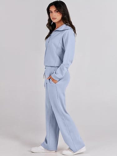 ANRABESS Women 2 Piece Outfits 2025 Fall Fashion Airport Wide Leg Pants Lounge Set Leisure Travel Vacation Clothes Sweatsuits thumbnail 3