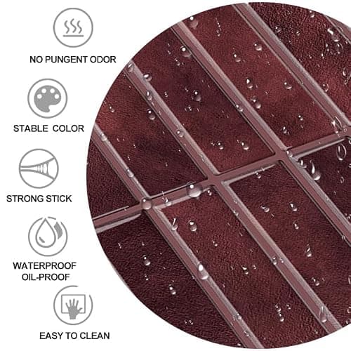 Alwayspon 22.9x29cmx10Pcs Self-Adhesive 3D Vinyl Wall Tile Sticker Transfers, Peel and Stick Waterproof Splashback Stick on Tile Decals for Kitchen Bathroom Wall, Retro Red thumbnail 4