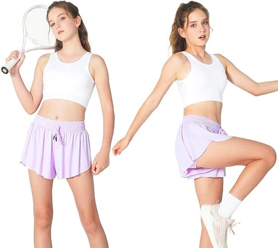 Girls Butterfly Shorts Kids Flowy Short 2-in-1 Girl's Skirts Athletic Skorts with Pocket thumbnail 2