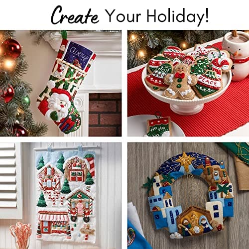 Bucilla Felt Applique 4 Piece Ornament Making Kit, Gingerbread Christmas, Perfect for DIY Arts and Crafts, 89383E thumbnail 4