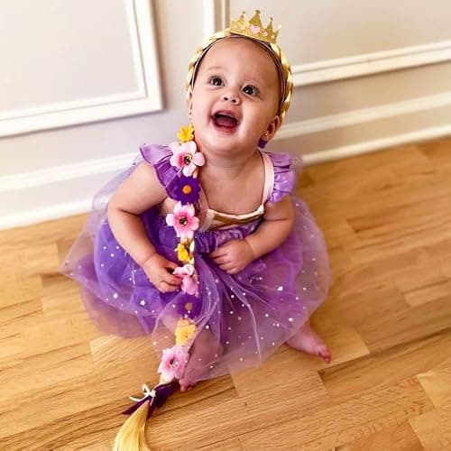 Tatibana Princess Dress up Wigs, Princess Rapunzel Long Braided Wig Headbands with Tiara Flowers Adorn for Girls Costume Accessories, 29 Inch thumbnail 4
