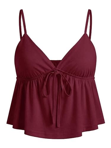 Women Y2k Flowy Ruffle Hem Cami Tank Top Casual Solid Color Deep V Neck Sleeveless Peplum Camisole Summer Beachwear thumbnail 6