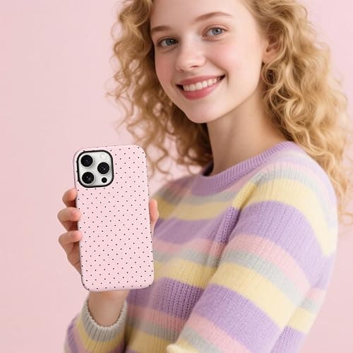 flewfun Magnetic for iPhone 15 Pro Max Case Cute Polka Dot Phone Case, Shockproof Slim TPU and Hard PC Protective Phone Cover Compatible with MagSafe Designed for Women Girls, Pink thumbnail 7