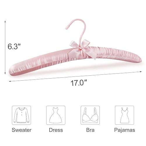 TOPIA HANGER Satin Padded Hangers for Women Clothing 17-inch 10 Pack Pink | Thick Foam Padded No Shoulder Bump, 360° Swivel Hook, Non-Slip Cushioned Hangers for Sweaters, Silk Dress, Wedding Dress thumbnail 3