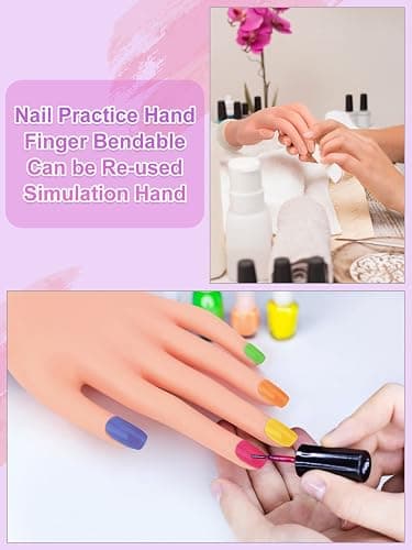 Deciniee Practice Hand for Acrylic Nails: Silicone Nail Practice Hand - 200 Pcs Nail Tips Professional Nail Hand Practice Model - Flexible Fake Hand Nail Art Hand Tools for DIY Nail Manicure - light brown thumbnail 2
