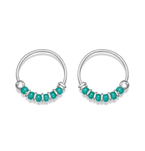 Handmade Silver Pair Small 10MM Cartilgae Helix Piercing Beaded Hoop Earrings, 925 Sterling Silver, Thin 22Gauge Turquoise Color Beads Hoops for women, By Miya Jewelry Creations thumbnail 8