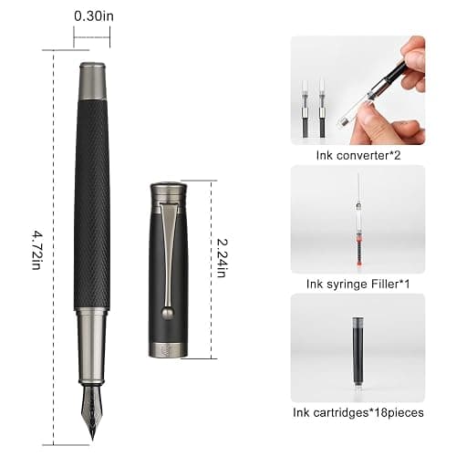 GC QUILL Fountain Pen Set - Fine & Medium Nibs, Includes 18 Ink Cartridges, Ink Refill Converter & Syringe Filler, Gift for Writing, Journaling & Calligraphy MU-13 thumbnail 2
