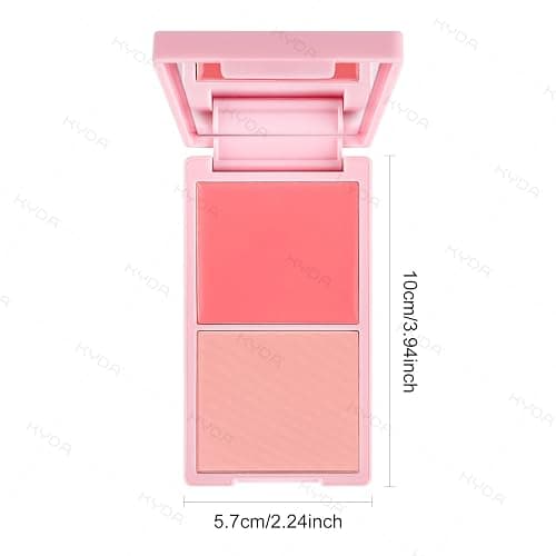 KYDA 2 Colors Cream and Powder Blush Palette, 2-In-1 Matte Contour Blush Makeup for Cheeks, High Pigmented Waterproof Face Cheek Blusher, Natural Contour Palette Powder, 02Soft Blue Pink thumbnail 7