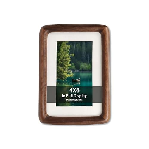 RRQKMBO 4x6 Natural Dark Walnut Solid Wood Picture Frames, Hand Make Crafted Original Wood Frame with Mat to 3x5,Rounded Edge Wooden Photo Frame, For TableTop and Wall Decoration - Image 1