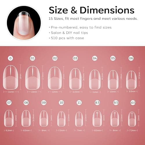 Modelones Extra Short Oval Round Nail Tips - 510Pcs Soft Fake Nails Tips Gel Pre-shaped Half Matte Full Cover No Filed False Extension Manicure Salon DIY at Home 15 Sizes thumbnail 6