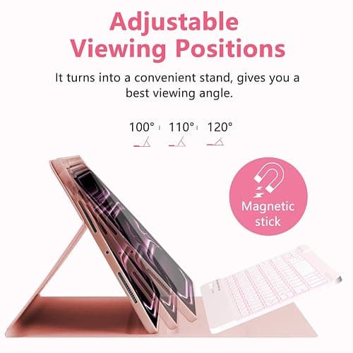 MMK iPad Pro 11 inch Case with Keyboard (2025 M5 / 2024 M4), Magnetic Wireless Detachable Keyboard, for iPad Pro 11 inch 2025/2024 with Pencil Holder - Pink thumbnail 4