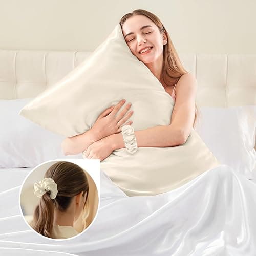 BEDELITE Satin Kissenbezug 40 x 80 Beige - Kopfkissenbezug 2er Set Weich wie Seidenkissenbezug 40x80 Sommer mit 2 Haargummis für Haar und Haut, Similar to Silk Pillowcase Pillow Cover thumbnail 5
