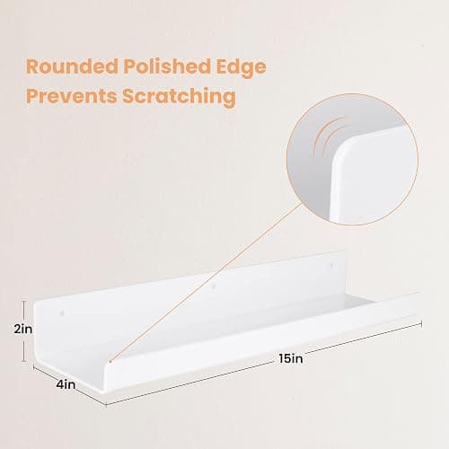 upsimples Acrylic Shelves for Wall Decor, 15" Display Shelf Perfume Organizer for Bathroom, Bedroom, Living Room, Floating Bookshelves for Kids, White, 4 Pack thumbnail 3