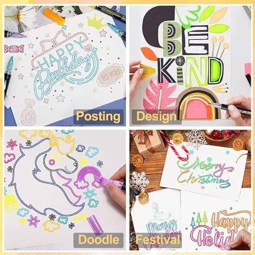 Double Line Super Squiggles Glitter & Metallic Markers, 36 Colors - Self Outline Pens for Doodle Art, Greeting Cards & Crafts thumbnail 5