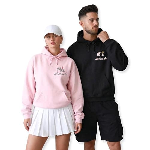 Custom MR MRS Embroidered Hoodie - Couple Matching with Name for Anniversary Wedding Engagement Christmas - Image 1