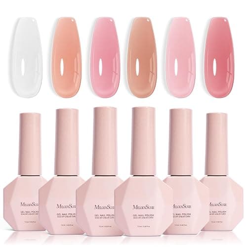 MelodySusie Jelly Gel Nail Polish Set,6 Transparent Colors,Milky or Jelly Texture,Classic Basic Colors Soak Off UV LED Light Cure or Salon Manicure and Nail Art DIY at Home - Image 1