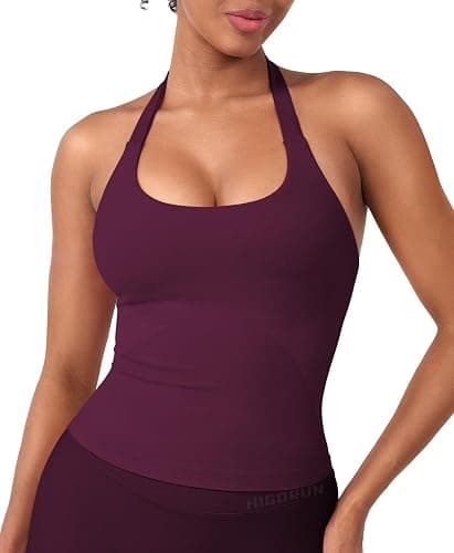 HIGORUN Halter Impact Tank Tops for Women Y2K Workout Longline Crop Tops with Built in Bras Open Back Going Out Gym Top - Image 1