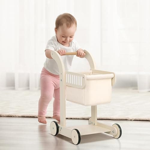 OOOK Baby Push Walker Doll Stroller, Wooden Baby Walker for Girls and Boys, Kids Shopping Cart for Toddlers, Kids Stand Learning Walker with 4 Wheels thumbnail 2