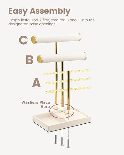 Lolalet 5 Tier Jewelry Stand Holder, Bracelet Necklace Display -Beige | PU Leather Hanging Jewelry Rack with Storage Tray, Ring Watch Bangle Earring Organizer, Gifts Dorm Room Decor for Women Girls thumbnail 7