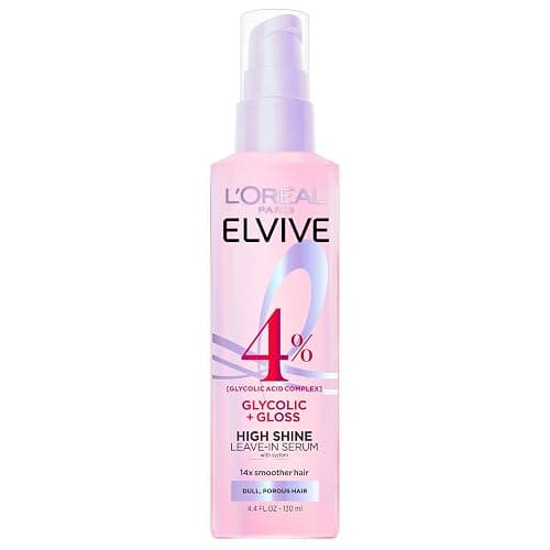 L'Oreal Paris Elvive Glycolic + Gloss High Shine Leave-In Hair Serum, Smooths Dull, Porous Hair Into High-Shine, Glossy Hair, 4.4 Fl Oz - Image 1