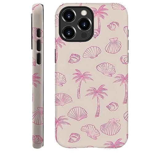 DAIZAG Case Compatible with for iPhone 16 Pro Max,Pink Seashells Palm Trees Beach Phone Case for iPhone 16 Pro Max for Girl Women Boy Men - Image 1