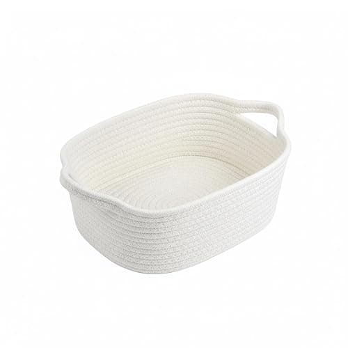 Woven Basket – Small Woven Storage Basket With Handle, Gift Basket Empty, Small Baskets for Gifts, Cotton Rope Basket for Dog Toy, Towel, Easter Egg, Home Organisation, Nursery, Bathroom, Bedroom - Image 1