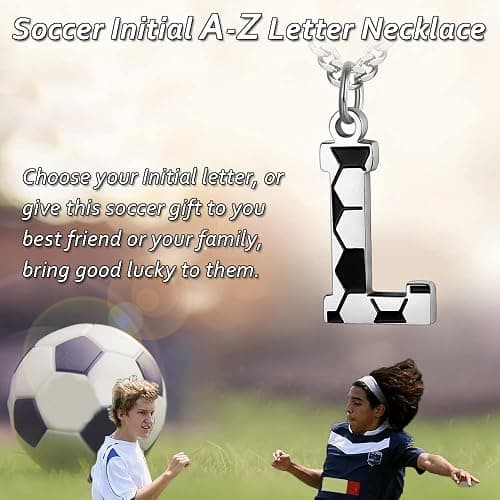 AIAINAGI Initial A-Z Letter Soccer Necklace for Men - Charm Pendant With Stainless Steel Silver Chain 22inch - Personalized Gift thumbnail 2