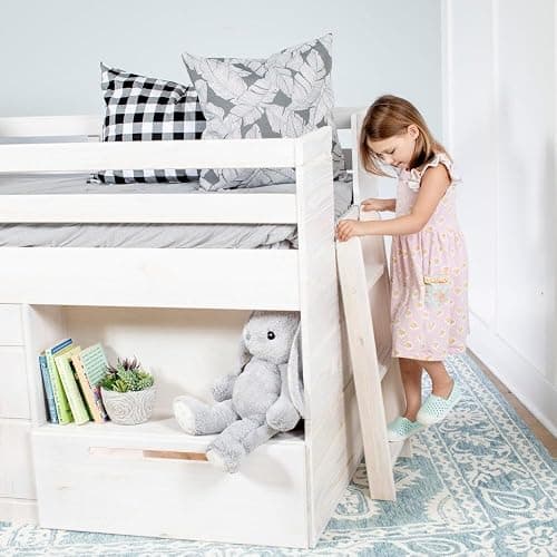 Max & Lily Loft Bed Twin Size, Solid Wood Low Loft Bed with Storage Drawer and Ladder, Modern Farmhouse Loft Bed for Kids, White Wash thumbnail 4